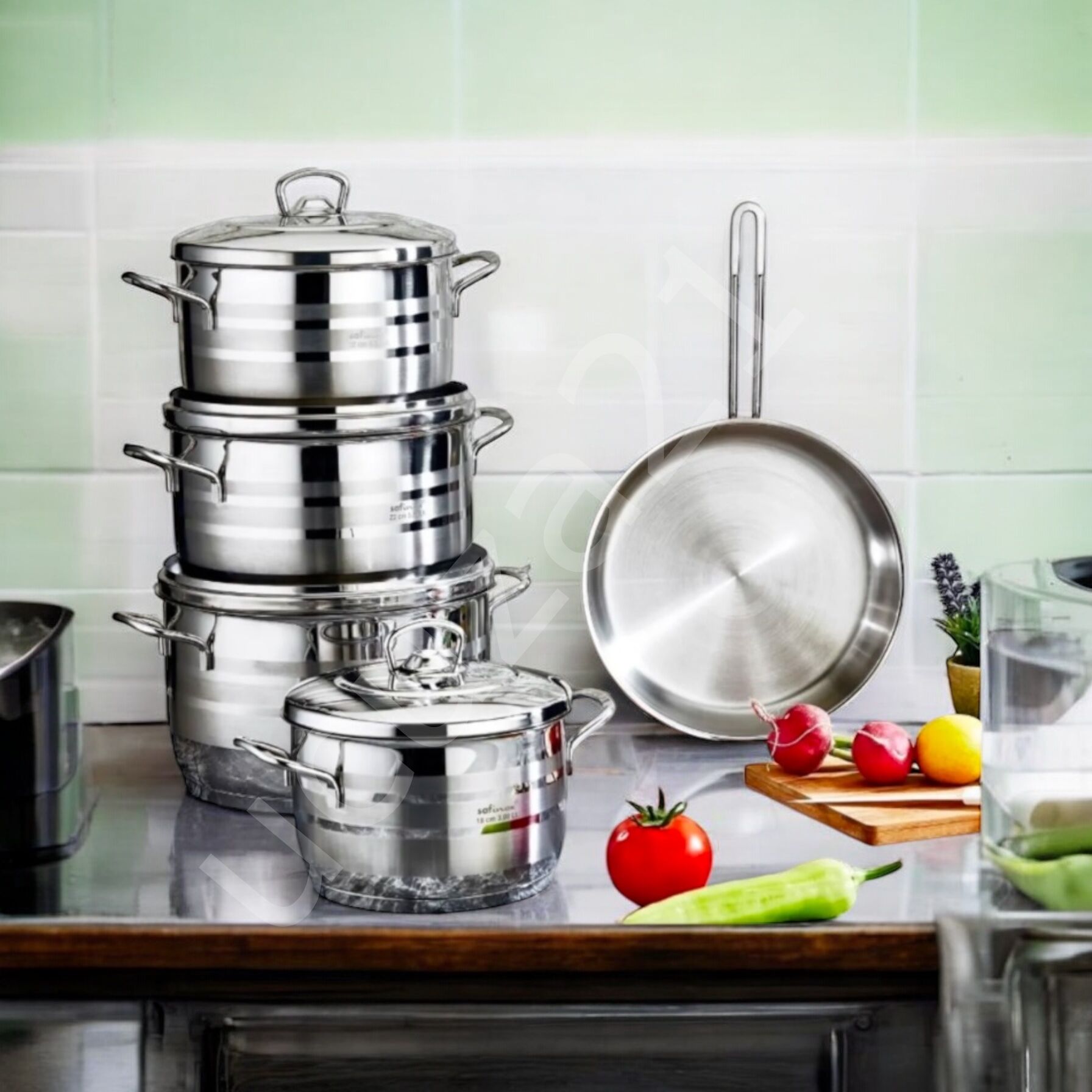 SAFINOX 9 Parça Prima Tencere Takımı Metal Kulplu (metal Kapak)